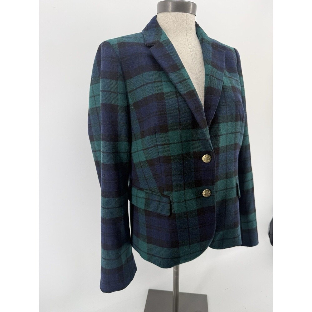 J.Crew Women’s Plaid Blazer Jacket Size 12 Wool Blend Green Tartan Gold Buttons - Picture 5 of 16